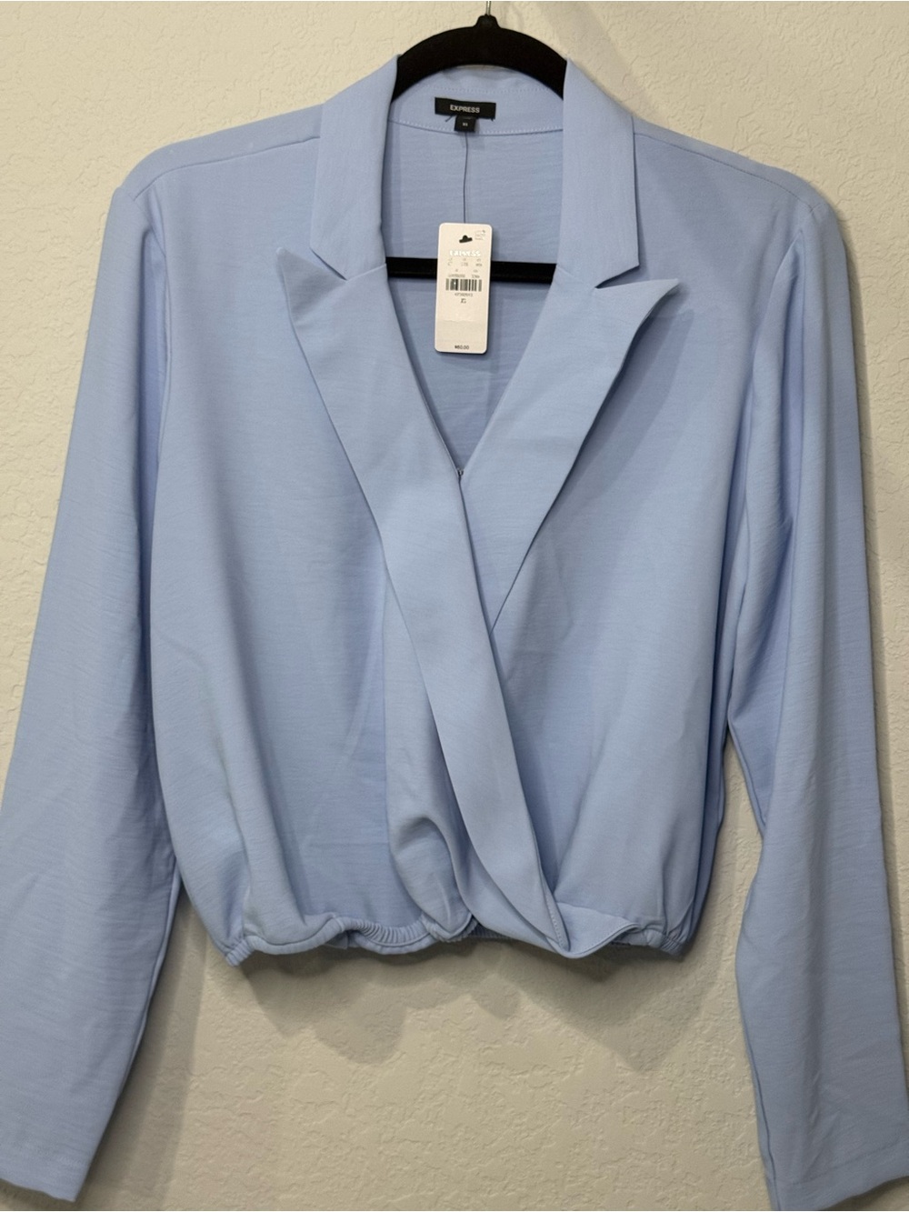 Express Light Blue Wrap-Style Button Down Blouse